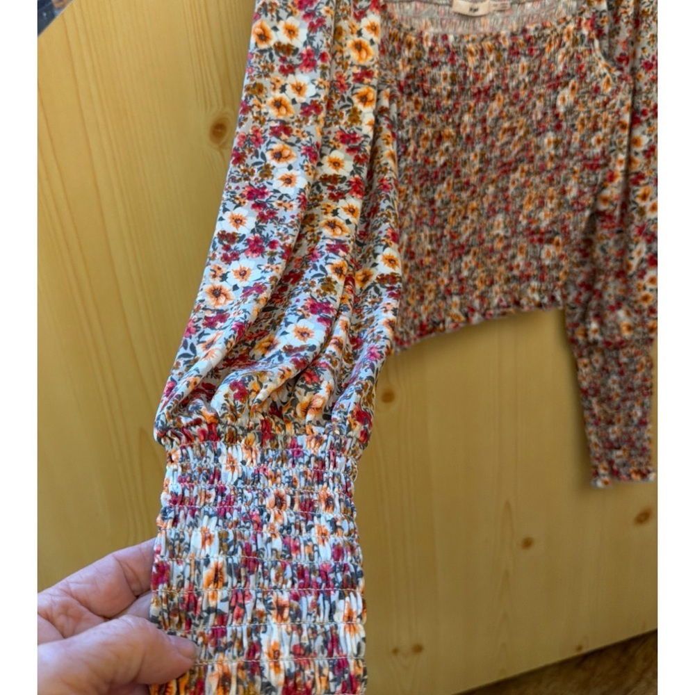 Mi Ami Chic Floral Smocked Cropped Peasant Top Cottagecore Romantic Festival M - Picture 6 of 11